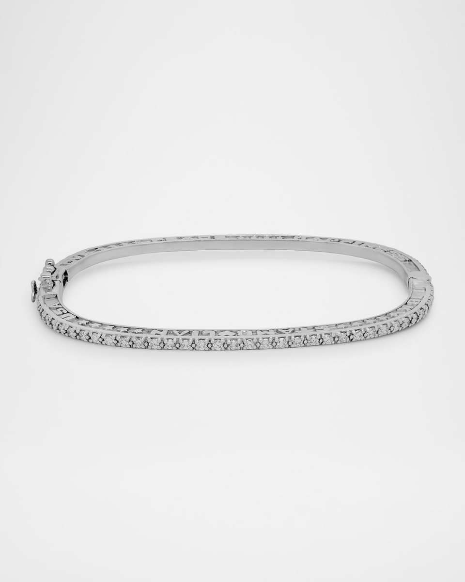 18K White Gold Diamond Peace, Love Happiness Bangle Bracelet